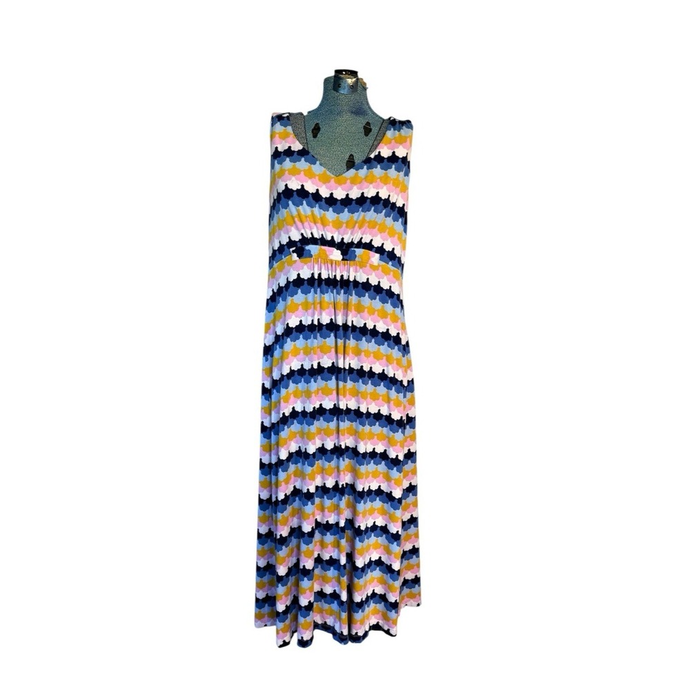 Boden Colorful Maxi Dress Jersey Cotton Stretch Vibrant Pattern Women's Size 14